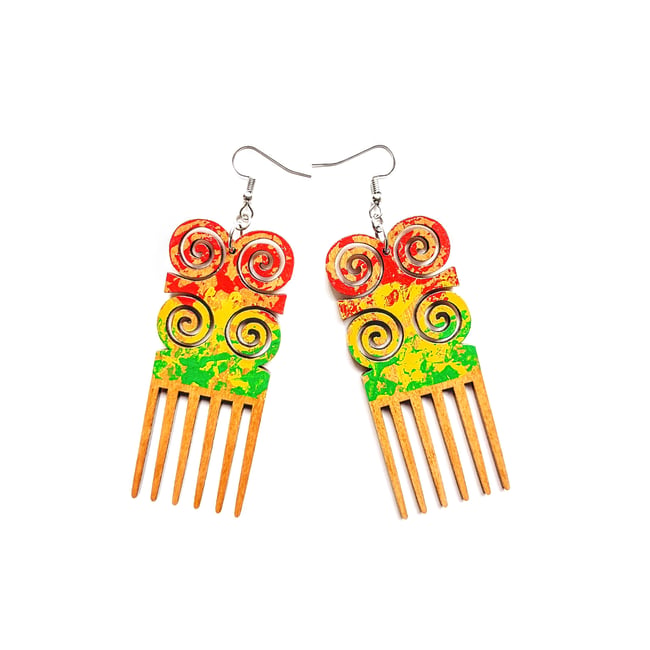 Graffiti Adinkra Comb Earrings 