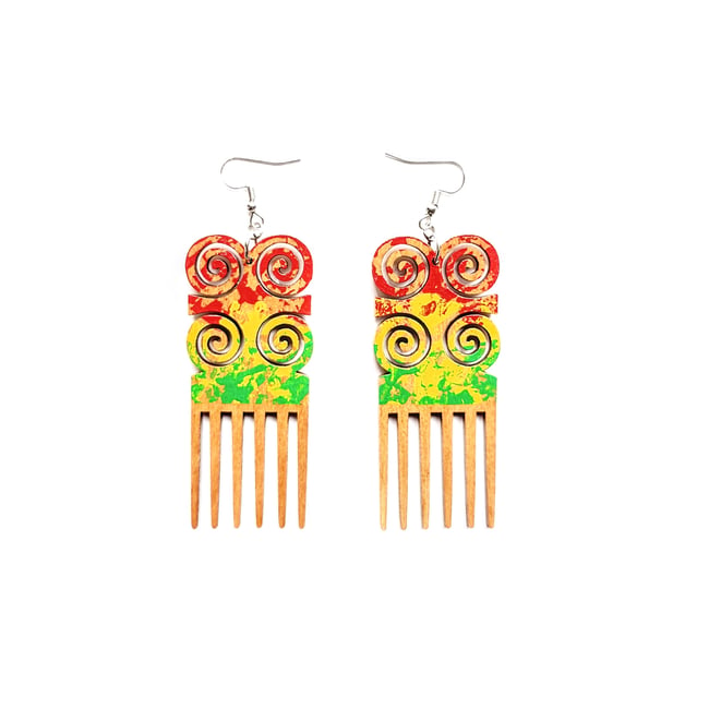 Graffiti Adinkra Comb Earrings 