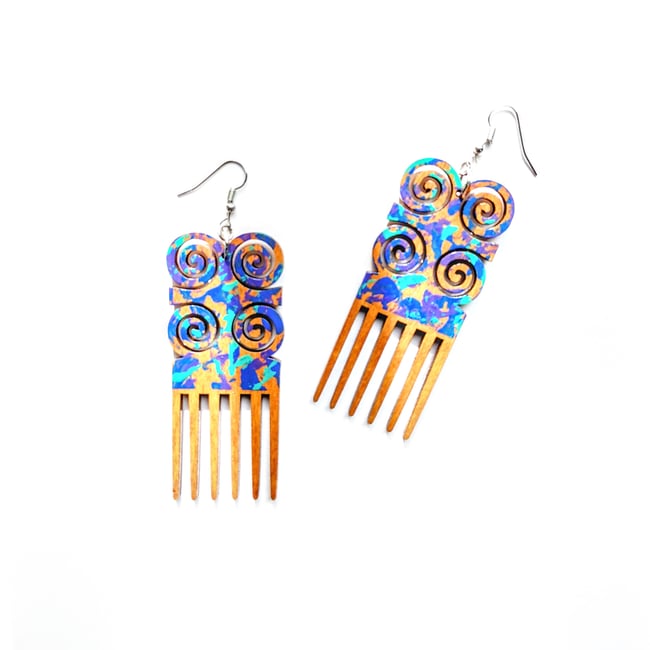 Graffiti Adinkra Comb Earrings 