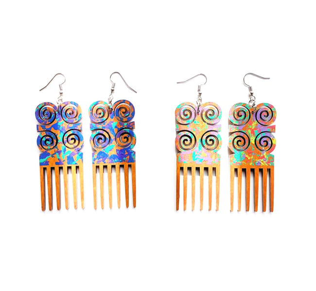 Graffiti Adinkra Comb Earrings 