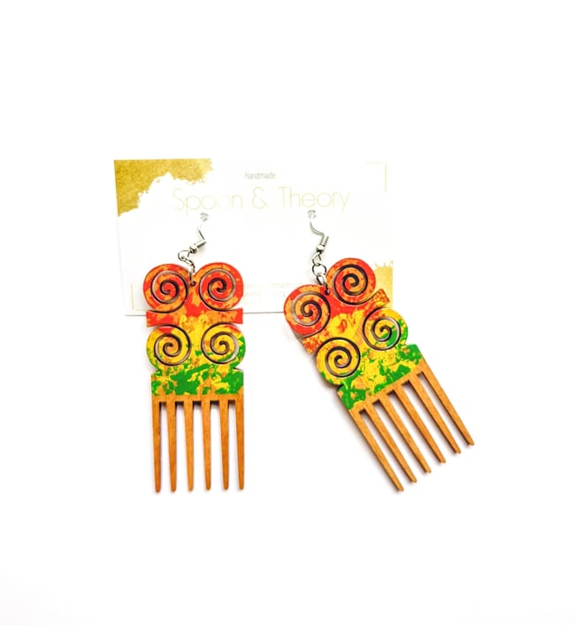 Graffiti Adinkra Comb Earrings 