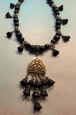 Image of Quite Ornate ~ Victorian Mourning Inspired ~ Black Lily & Glass Bead Waterfall Necklace Set