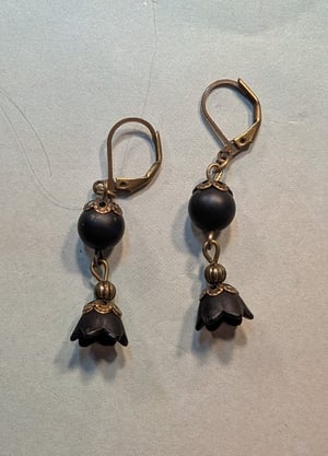 Image of Quite Ornate ~ Victorian Mourning Inspired ~ Black Lily & Glass Bead Waterfall Necklace Set