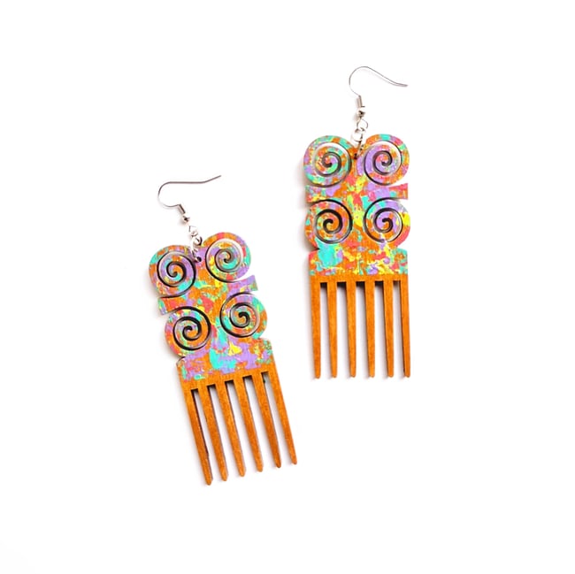 Graffiti Adinkra Comb Earrings 