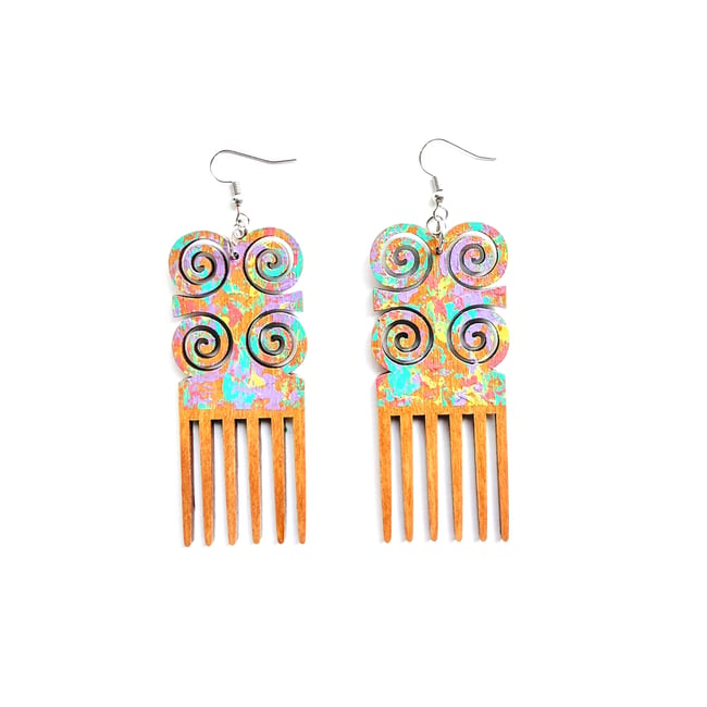 Graffiti Adinkra Comb Earrings 