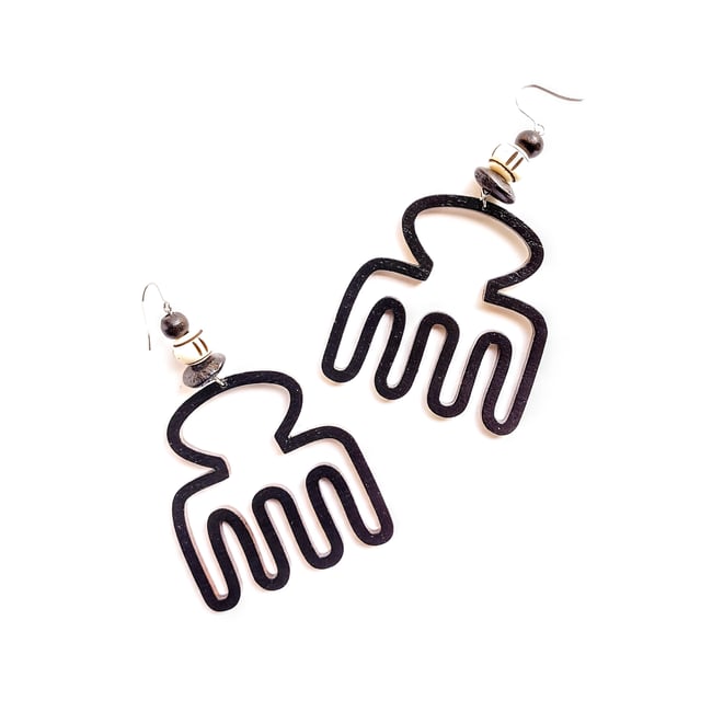 Afro Pick Wood Earrings | Black