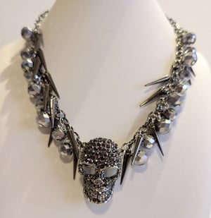 Image of Dungeon Collection ~ Extra Large Rhinestone Skull and Spikes Necklace Set