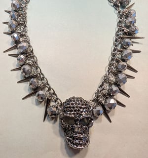 Image of Dungeon Collection ~ Extra Large Rhinestone Skull and Spikes Necklace Set