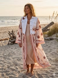 Image 1 of Reworked Parasuco Denim Jacket with bohemian Vintage Lace