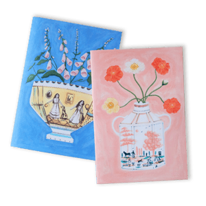 Image of Pair of A5 stapled paper notebooks - blue and pink