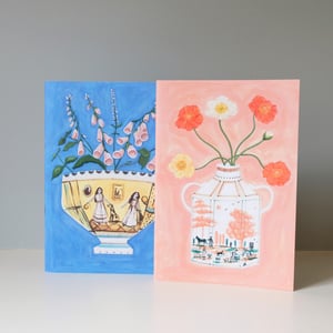 Image of Pair of A5 stapled paper notebooks - blue and pink