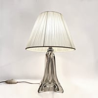 Image 1 of Lampe pied en cristal vintage 1960 et abat-jour en ruban d'organza beige