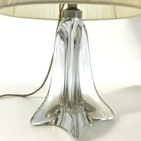 Image 5 of Lampe pied en cristal vintage 1960 et abat-jour en ruban d'organza beige