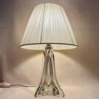 Image 4 of Lampe pied en cristal vintage 1960 et abat-jour en ruban d'organza beige