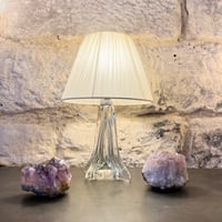 Image 2 of Lampe pied en cristal vintage 1960 et abat-jour en ruban d'organza beige