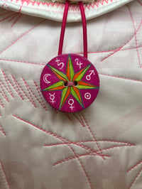 Image 4 of Somnium x Celestial Collections: Medium Pink Book Bag with Sigil Print and Planetary Symbol Button