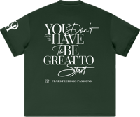 Image 2 of Heavyweight Earth Tone "BE GREAT" T-Shirt - Dark Green 305gsm|9.0oz