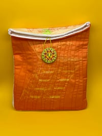 Image 1 of Somnium x Celestial Collections: Medium Orange Book Bag with Landscape Print and Sun Button