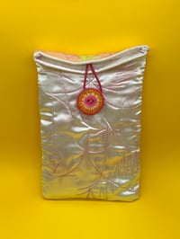 Image 1 of Somnium x Celestial Collections: Small Light Pink Book Bag with Sigil Print and Zodiac Button