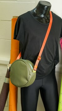 Image 2 of Winnie Handbag in Green Vinyl with Orange Strap
