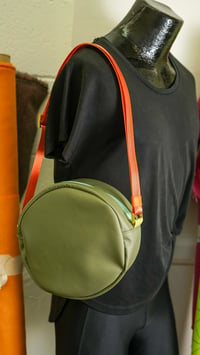 Image 4 of Winnie Handbag in Green Vinyl with Orange Strap