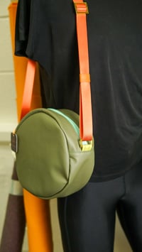 Image 3 of Winnie Handbag in Green Vinyl with Orange Strap