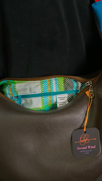 Image 5 of Crescent Handbag in Brown Vinyl with Red Strap