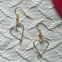 Image 4 of Copper handmade vintage style dangle heart earrings 