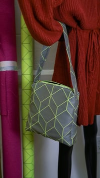 Image 3 of Shoulder Bag in Geometric Grey Neon Print