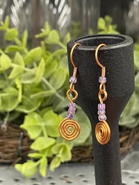 Image 2 of Pure copper wire drop dangle beaded handmade earrings 