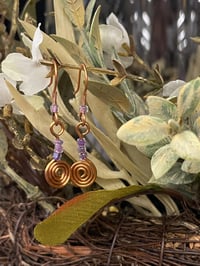 Image 3 of Pure copper wire drop dangle beaded handmade earrings 