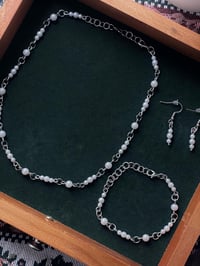 Image 1 of Faux pearl and stainless steel necklace, bracelet and earrings set