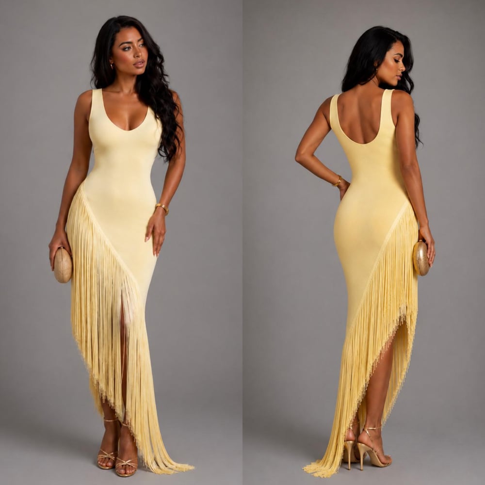 Image of JOIA FRINGE DRESS-yellow