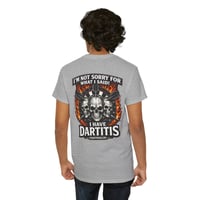 Image 3 of Dartitis Skull Shirt – Funny Flaming Dartboard Graphic Tee for Dart Players, Cotton Unisex T-Shirt