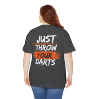 Image 5 of Just Throw Your Darts T‑Shirt – Funny Dart Player Tee – Unisex Dartboard Graphic Shirt & Gift