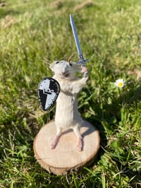 Sir Squeaksalot – Taxidermy Mouse Holding a Sword and Shield