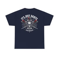 Image 4 of It’s Just Darts T‑Shirt – Skull Dartboard Graphic Tee for Dart Players
