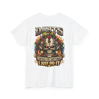 Image 1 of Darts Graphic T‑Shirt – Funny Dart Player Tee with Bold Flame Dartboard Design