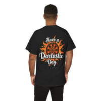 Image 2 of Have a Dartastic Day T‑Shirt – Flaming Dartboard Graphic Tee for Dart Players