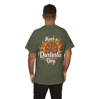 Image 3 of Have a Dartastic Day T‑Shirt – Flaming Dartboard Graphic Tee for Dart Players
