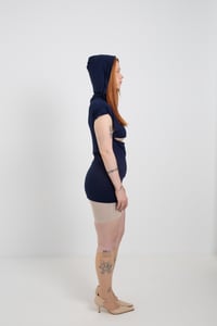 Image 3 of Cut-Out Structured Mini Hood Dress