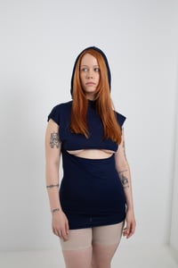 Image 2 of Cut-Out Structured Mini Hood Dress