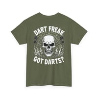 Image 3 of Dart Freak T-Shirt 'Got Darts?' Skull & Flames Dartboard Tee