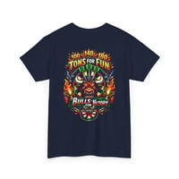 Image 4 of Darts Bullseye Graphic Tee — "Tons for Fun, Bull's Victory" Retro Flames Design