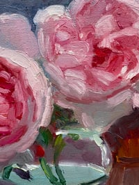 Image 2 of Pink roses in mustard jar 22cm x 22cm