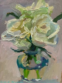 Image 1 of White roses in glass vase  20cm x 26cm