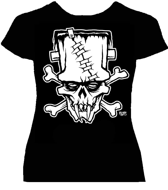 Image of preorder FRANK SKULL N BONES - woman’s fitted babydoll  - ships June 26th 