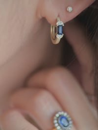 Image 3 of Crescent Blue Sapphire Huggie 