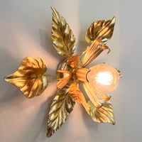 Image 2 of Grande applique murale fleur en métal doré à la feuille vintage Applique flor...