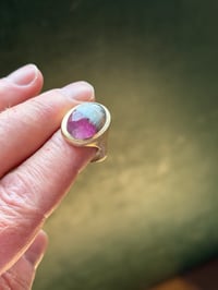 Image 2 of Bi-Color Cat’s Eye Tourmaline Cabochon Ring, 14k Solid Gold